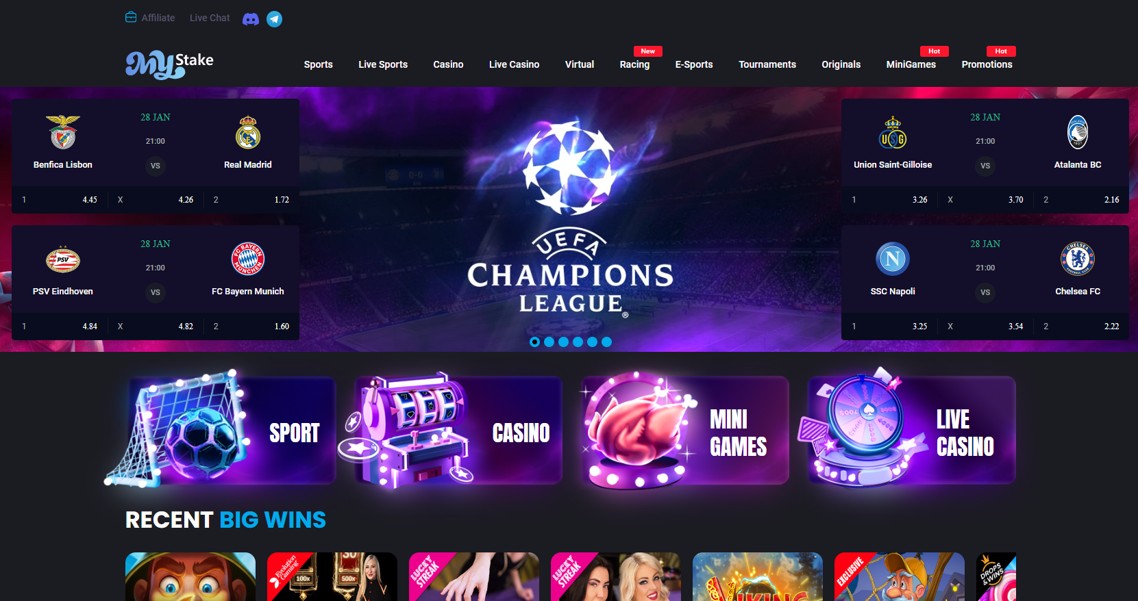 MyStake Casino Homepage